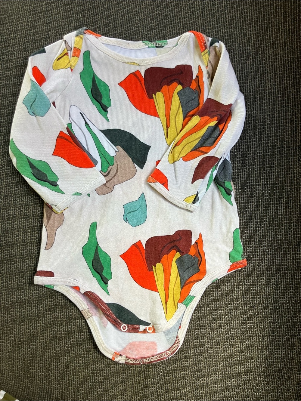 Long-Sleeve Floral One-Piece Bodysuit - White with Multicolor Floral Print